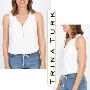 Trina Turk Sleeveless, All The Way Zip-Up, Drawstring Top (Size S)